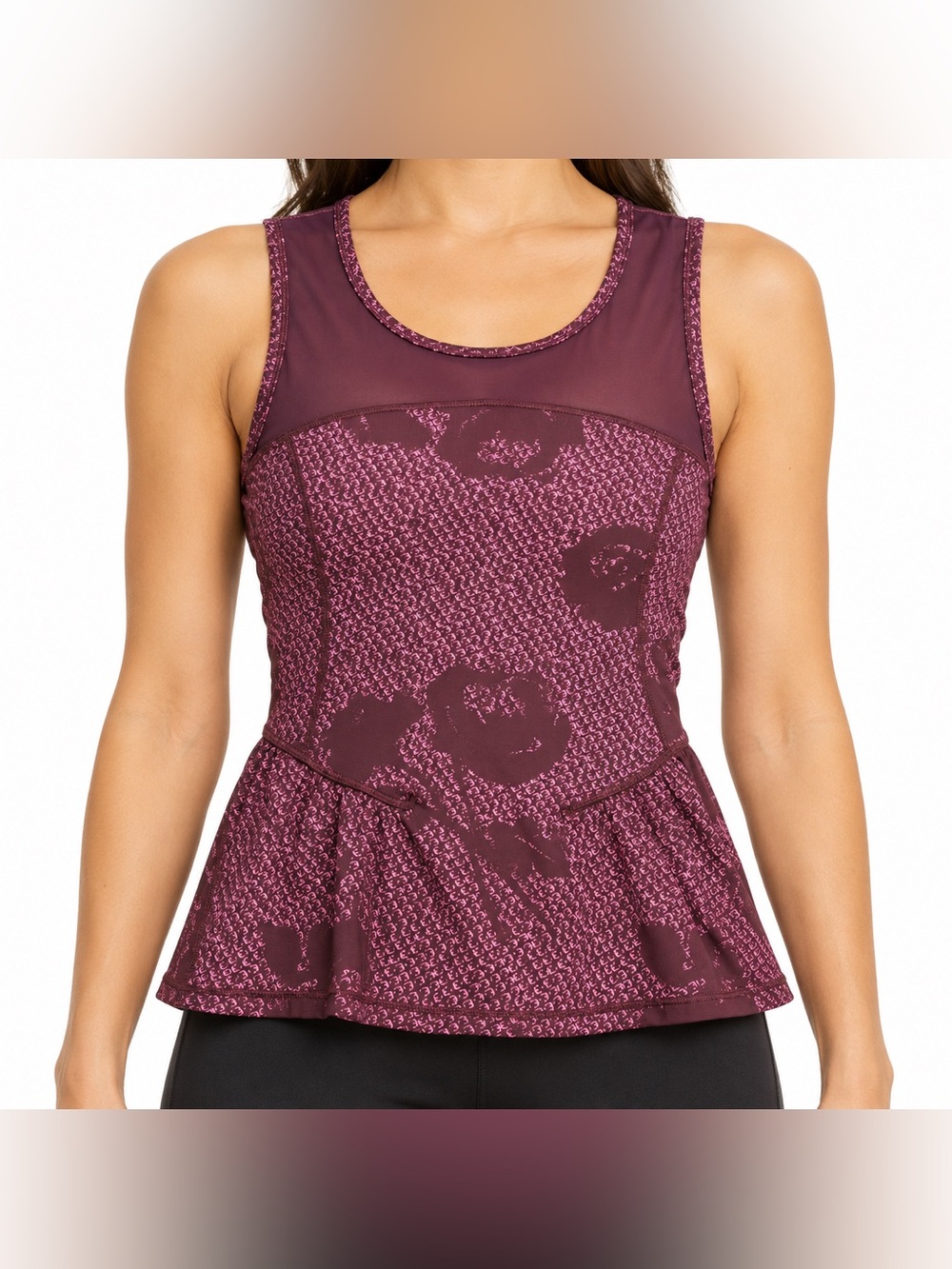 American Eagle Purple Printed Mesh Peplum Workout Tank Top Small